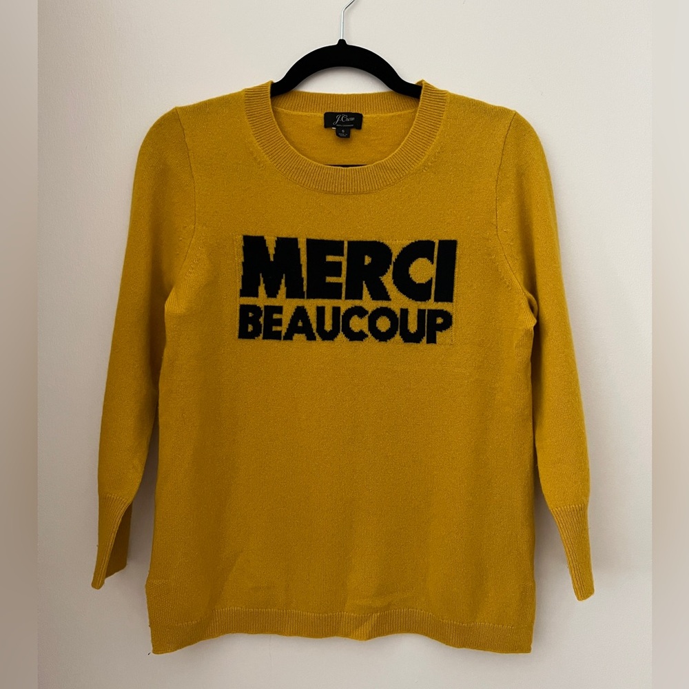 J. Crew Yellow and Navy Crew Neck Sweater Merci Beaucoup
